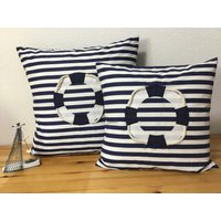 1x Maritime Kissenhülle, Kissenbezug Rettungsring Blau/Weiß 50x50cm von Ammerkind