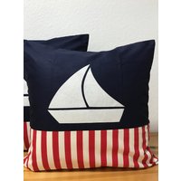 Maritime Kissenhülle, Kissenbezug, Landhausstil Dekokissen Blau/Rot 50x50cm von Ammerkind