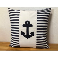 Maritime Kissenhülle, Kissenbezug, Landhausstil Dekokissen Blau/Weiß Gestreift 50x50cm von Ammerkind