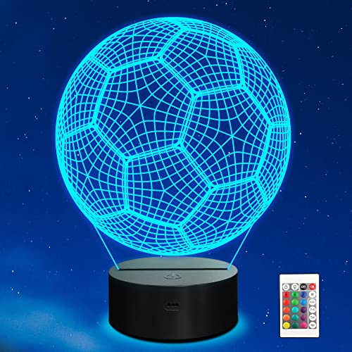 Ammonite Fußball 3D Lampe Nachtlicht Fußball 3D Illusion Lampe für Kinder, 16 Farben wechselnd mit Fernbedienung, Kinderzimmer Dekor als Weihnachtsfeiertagsgeschenk für Jungen Mädchen von Ammonite