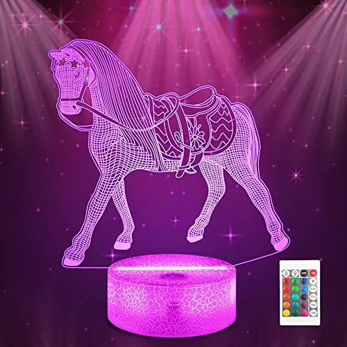 Ammonite Pferd Nachtlicht für Mädchen, Pferdelampe für Kinderzimmer Dekor mit 16 Farben ändern Fernbedienung & Timer, Geburtstagsgeschenke für Jungen Mädchen Liebhaber Erwachsene von Ammonite