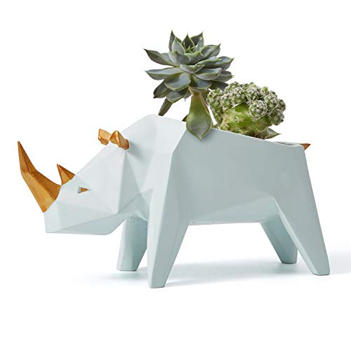 Amoy-Art Blumentopf Pflanzen Nashorn Arts Skulptur Modern Dekor Tier Geschenk Wohnzimmer Kunst Figuren Polyresin Statue 18cm von HAUCOZE