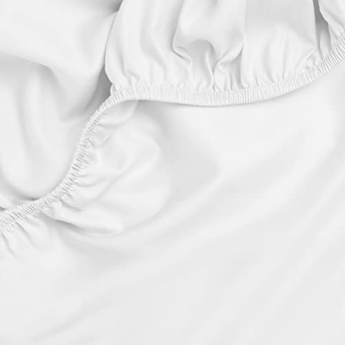 Amqua Mako Satin Spannbettlaken 140x190cm, 100% ägyptische Baumwolle (Zertifiziert), Bettlaken für Boxspringbett & Wasserbett oder Matratzen bis 30cm Höhe, Farbe: Weiß von Amqua