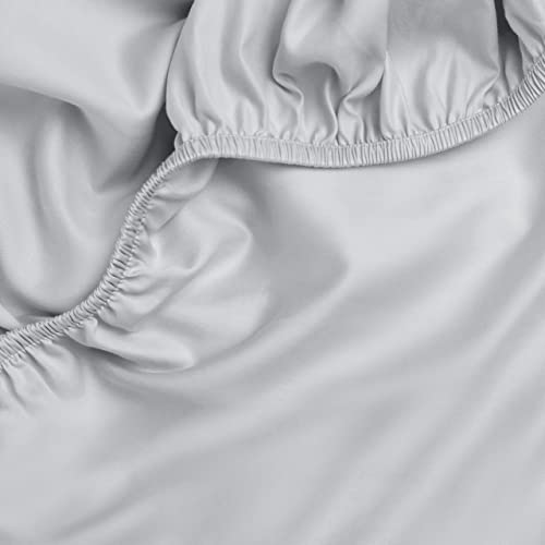 Amqua Mako Satin Spannbettlaken 160x200cm, 100% ägyptische Baumwolle (Zertifiziert), Bettlaken für Boxspringbett & Wasserbett oder Matratzen bis 30cm Höhe, Farbe: Grau/Hellgrau von Amqua