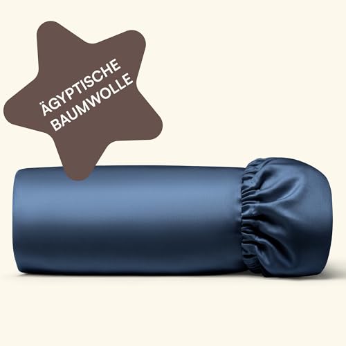 Amqua Mako Satin Spannbettlaken 90x190cm, 100% ägyptische Baumwolle (Zertifiziert), Bettlaken für Boxspringbett & Wasserbett oder Matratzen bis 30cm Höhe, Farbe: Dunkelblau/Navy von Amqua