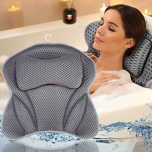 Amzeeniu Badewannenkissen,Neue Nackenkissen für Badewanne4D Mesh Nackenkissen Badewanne Kopfkissen Komfort BadeKissen mit 6 Saugnäpfen für Home Spa und Badewannen Stützt Kopf,Nacken,Schultern,Rücken von Amzeeniu