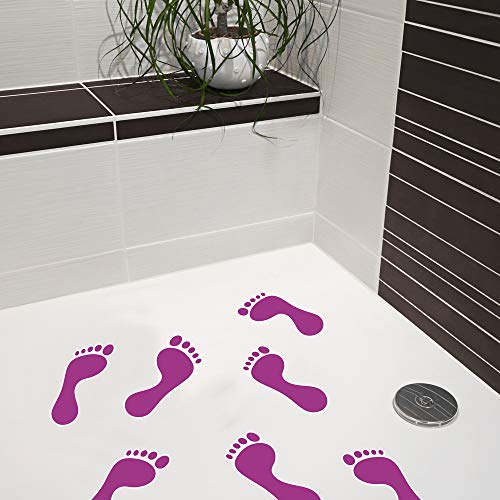 Anti-Rutsch Sticker als Fußabdruck für Duschen & Badewannen, 8 Stück, farbig, Rutschklasse C DIN 51097, selbstklebend (lila) von AnTina TAPES