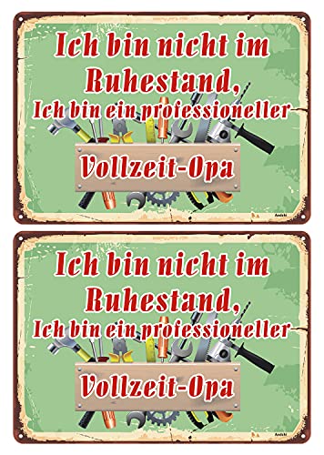 Andchi Autoreparatur Hinweisschild Wand Decor Bild Anzeigeschilder, Ich bin nicht im Ruhestand, ich bin ein professioneller Vollzeit-Opa'', 35 x 25 cm Aluminium-Metallschild, 2-stück von Andchi