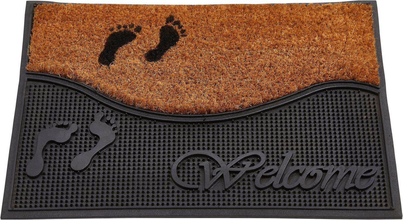 Fußmatte Welcome Steps, Andiamo, rechteckig, Höhe: 10 mm, Schmutzfangmatte, aus Gummi & Kokos, mit Schriftzug, rutschhemmend von Andiamo