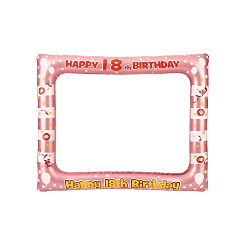 Andiker Aufblasbarer Bilderrahmen, Schwarzgold Happy Birthday Photo Booth Requisiten für Frauen Männer 18 Geburtstag Party Deko (Rosa,18) von Andiker