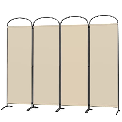 Angel Living Paravent 4 Teilig,Bogen Klappbar Raumteiler Freistehend Sichtschutzwand Raumteiler Stellwand Trennwand Sichtschutz für Büros, Balkon,Schlafzimmer,Außengarten,224cm x 182cm Beige von Angel Living