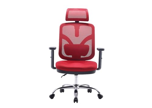 Angel Bürostuhl ergonomisch | Schreibtischstuhl hat verstellbare Lordosenstütze & Kopfstütze | Office Chair mit Höhenverstellung und Wippfunktion | Bürostuhl 150 kg belastbar | Farbe: Rot von Angel