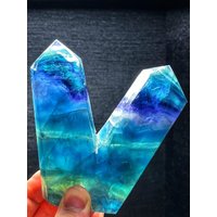 Fluorit Turmfarbene Fluoritsäule, Gestreifter Heilkristall/Violett-Blauer Fluorit/Fluorit von Angelcarving