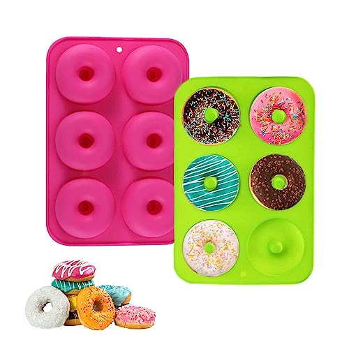 2 Stück Silikon Donut Formen - 6 Hohlräume Donut Backform Antihaft Backblech, Silikon Backform, Donuts Backform für Kuchen, Kekse, Bagels, Muffins, Grün und Rosa von Anicy