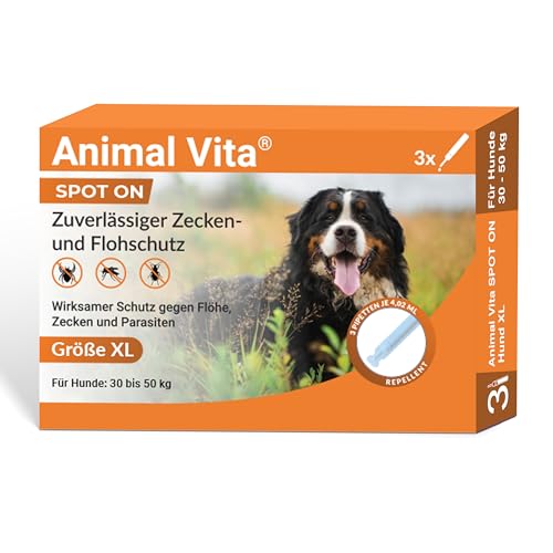 Animal Vita® Spot On Zeckenschutz für Hunde [zuverlässiger Zeckenschutz] Zeckenmittel für Hunde -Zeckenschutz Hund - Spot On für große Hunde (30 bis 50kg) von Animal Vita