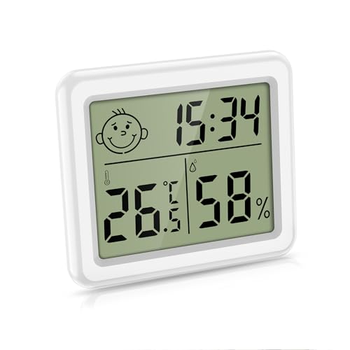 Ankilo (Upgraded) Digital Thermometer Hygrometer mit Uhr,Innen Tragbares Großbild Multifunktions Thermometer,Hygrometer,Wecker Digital mit Temperatur,Raumklima-Indikator für Büro Heim von Ankilo