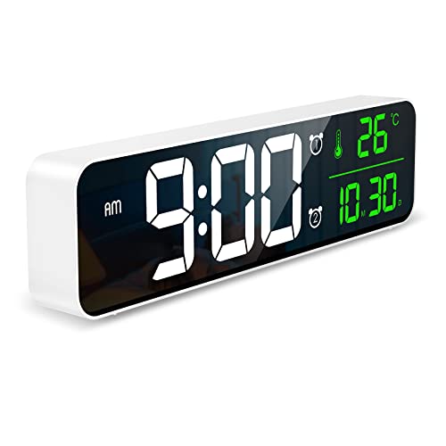 Ankilo Upgraded Wanduhr Digital Groß, 10,5'' LED Digital Wecker, Grosse LCD Anzeige Wanduhr, Digitale Wanduhr mit Kalender und Temperatur, Lauter Alarm und Klar, Kalenderuhr für Decor von Ankilo