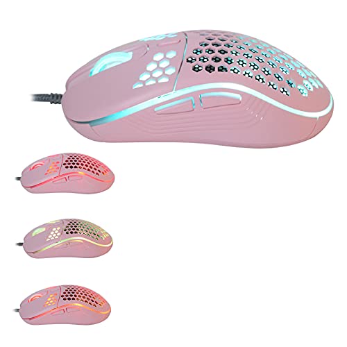 Annadue Kabelgebundene Maus,RGB Gaming Mäuse 7200DPI Ergonomische Computermaus mit 1,5m Kabel Universal für Desktop- und Notebook-Computer,4 Geschwindigkeit DPI Einstellbar,Rosa von Annadue