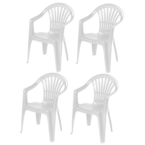 4 x Gartenstuhl wetterfest stapelbar - Gartenstuhl aus Kunststoff - Plastikstuhl- Kunststoffstuhl - Gartensessel Kunststoff - Bistrostuhl Größe 4 x, Farbe Weiß von Annastore