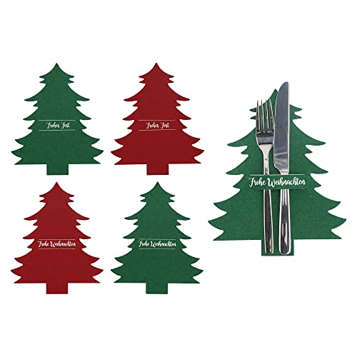 Annastore 6 x Besteckhalter aus Filz in Tannenbaum-Optik - Bestecktaschen Weihnachten (Bordeaux/grün) von Annastore