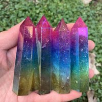 60G + Natürlicher Regenbogen-Titan-Aura-Klarquarz-Obelisk, Kristallstab-Punkt, Mineralprobe, Kristallturm, Reiki-Heilung, Kristallgeschenke von AnnetGoods