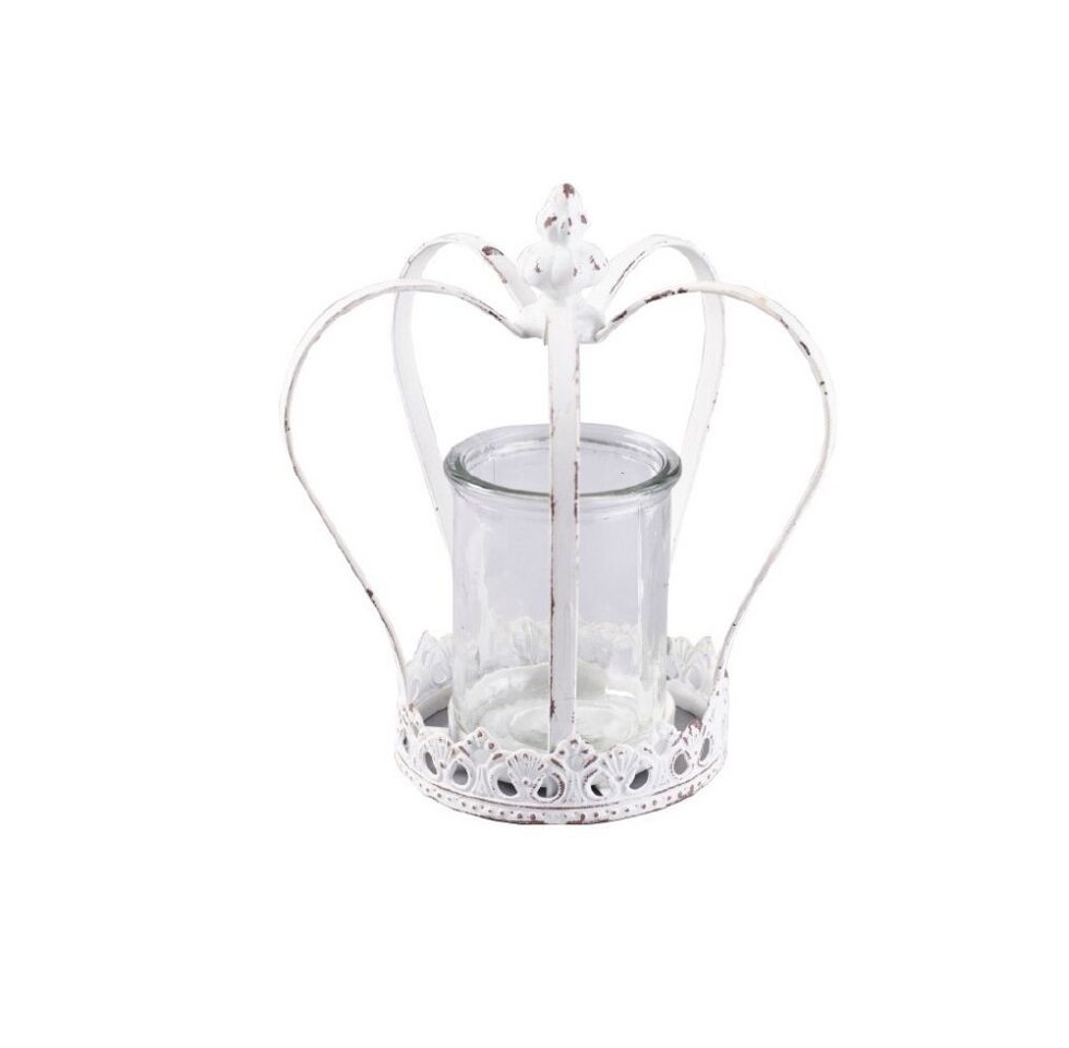 Annimuck Windlicht Windlicht Krone Glaseinsatz weiss Vintage H20 D17 cm (1 St) von Annimuck