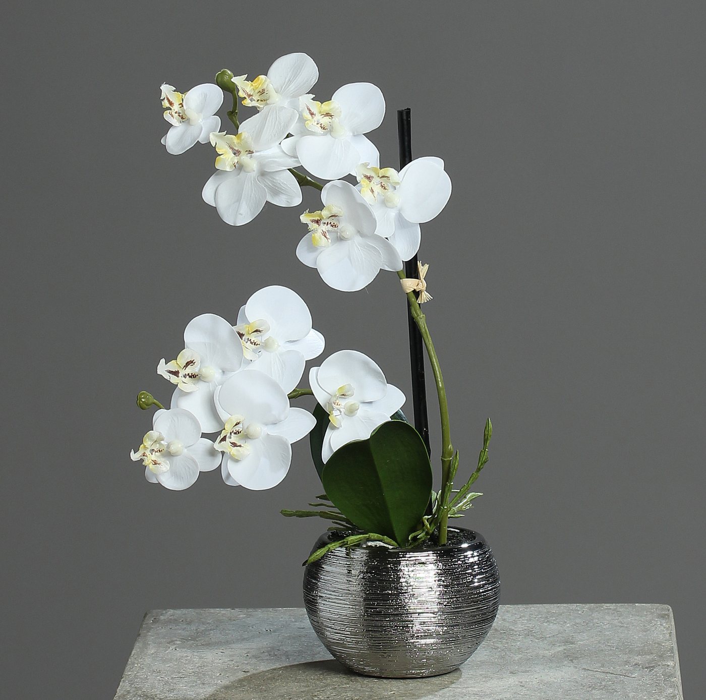 Kunstblume Kunst Orchidee in Keramiktopf silber, 30cm, Annimuck von Annimuck