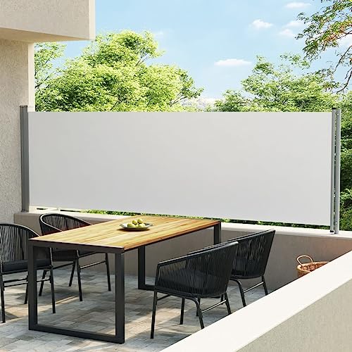 Annlera Ausziehbare Seitenmarkise 140x600 cm Creme Balkon Seitenmarkise Sichtschutz Ausziehbar Seiten Markise Aussen Sichtschutz Seitenmarkise für Balkon/Terrasse Beschattung & Privatsphäre Schutz von Annlera