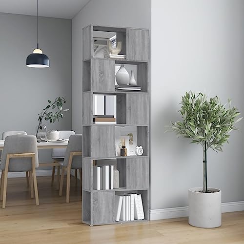 Annlera Bücherregal/Raumteiler Grau Sonoma 60x24x186 cm Stufenregal Bücherregal Holz Vielseitiges Regal Schlafzimmer Büro-bücherregale Wohnzimmer Regal Eleganten & Klassischen Design von Annlera