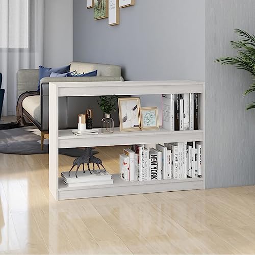 Annlera Bücherregal Raumteiler Weiß 100x30x71,5 cm Massivholz Kiefer Bücherregal Holz Büromöbel Regal Schlafzimmer Büro-bücherregale Wohnzimmer Regal Vielseitiges Regal Elegantes Aussehen von Annlera