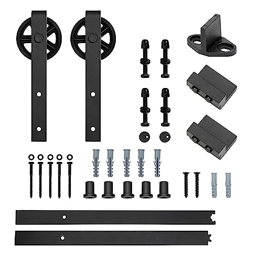 Ansobea 200cm (6,6FT) Schiebetürbeschlag Set Speichenrad Schiebetürsystem Laufschiene Schiebetür Komplettset Big Wheel für Barn Holz Innen Tür Schiebetüren von Ansobea