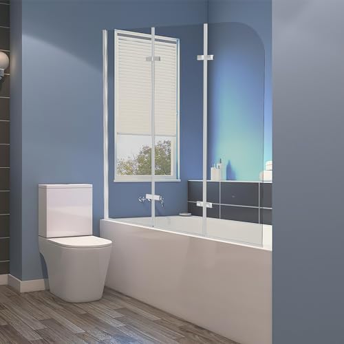 Ansobea Duschwand für Badewanne, 120x140cm 3-Teilig Faltbar Duschwand Badewanne,6mm ESG Sicherheitsglas,Badewannen Duschwand Silber Transparent,Glas Badewannenwand mit Badewannenaufsatz von Ansobea