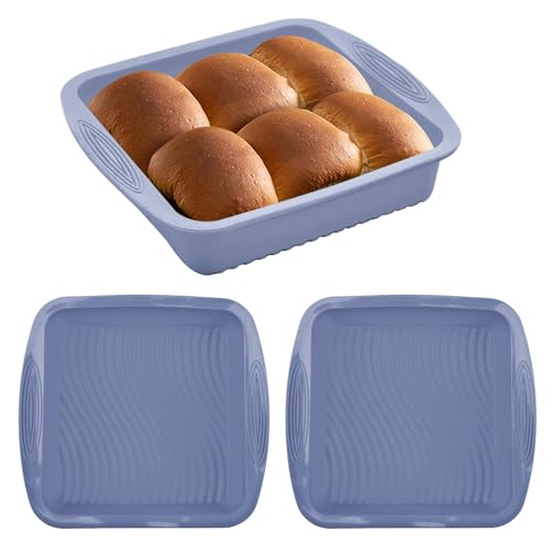 2 Stück Silikon Brotbackform, 26 x 24cm Flexible Antihaft Kuchen Backform mit Rutschfest Griffen, Gleichmäßige Hitzeverteilung, Mehrzweck Backen Werkzeuge für Brote Kuchen Brownies(Grau) von Anwangda