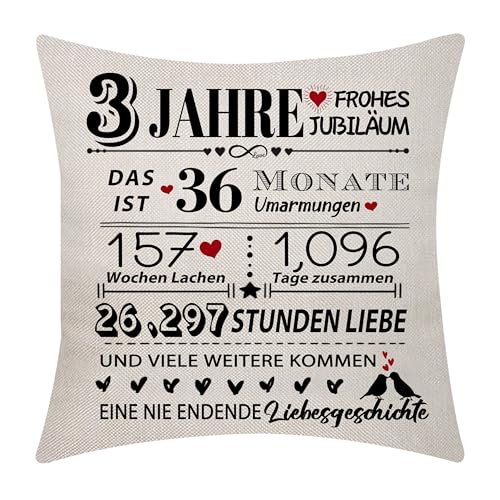 Aocaso 3. Hochzeitstag Kissenbezug 18x18 Zoll 3 Jahre Ehe Geschenk Ehe Andenken Dekoration Geschenk für Paare Ehemann Ehefrau Freunde Hochzeitstag (3) von Aocaso