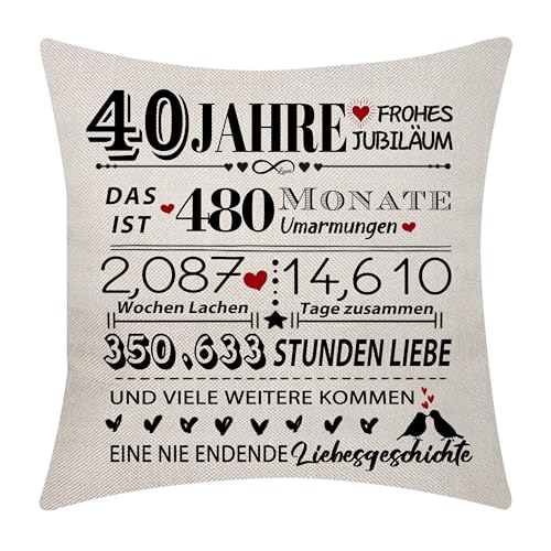 Aocaso 40. Hochzeitstag Kissenabdeckung 18x18 Zoll 40 Jahre Ehe Geschenk Ehe Andenken Dekoration Geschenk für Paare Eltern Großeltern Frauen Männer Ehemann Ehefrau Mama Papa(40) von Aocaso