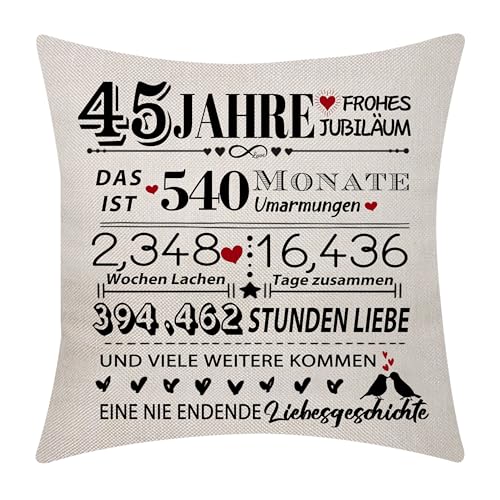 Aocaso 45. Hochzeitstag Kissenabdeckung 18x18 Zoll 45 Jahre Ehe Geschenk Ehe Andenken Dekoration Geschenk für Paare Eltern Großeltern Frauen Männer Ehemann Ehefrau Mama Papa Oma Opa (45) von Aocaso