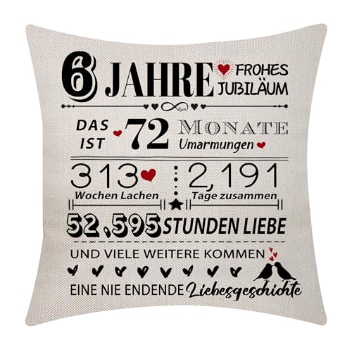 Aocaso 6. Hochzeitstag Kissenbezug 18x18 Zoll 6 Jahre Ehe Geschenk Ehe Andenken Dekoration Geschenk für Paare Ehemann Ehefrau Freunde Hochzeitstag(6) von Aocaso