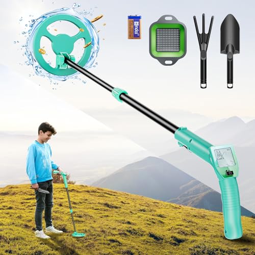 Metalldetektor Kinder, Aomdom Metalldetektor für Kinder mit LCD-Display und wasserdichter Suchspule, Verstellbarer Stiel 16-33 '' Hochempfindlicher Metalldetektor für Kinder und Anfänger von Aomdom