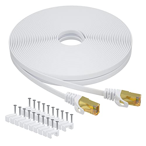 Aouensly CAT 7 Ethernet kabel 10m, Hochgeschwindigkeits Gigabit RJ45 Flach 10Gbps 600MHz Patchkabel Abgeschirmt, weißes LAN-Netzwerk Internetkabel Kompatibel für Switch, Router, Modem,PC, Laptop von Aouensly