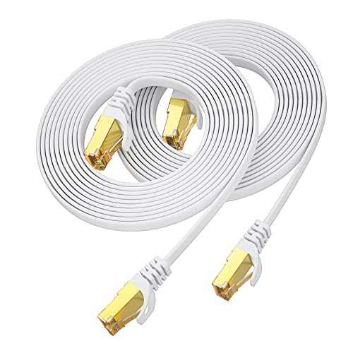 CAT 7 Ethernet kabel 2m 2-Stück,Aouensly Hochgeschwindigkeits Gigabit RJ45 Flach 10Gbps 600MHz Patchkabel Abgeschirmt, weißes LAN-Netzwerk Internetkabel Kompatibel für Switch, Router, Modem,PC, Laptop von Aouensly