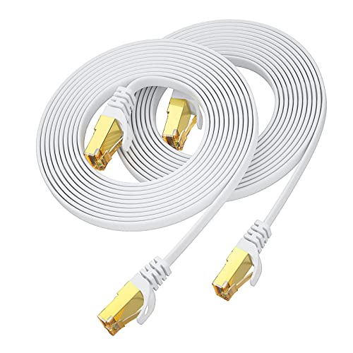 Aouensly CAT 7 Ethernet kabel 3m 2-Stück, Hochgeschwindigkeits Gigabit RJ45 Flach 10Gbps 600MHz Patchkabel Abgeschirmt, weißes LAN-Netzwerk Internetkabel Kompatibel für Router, Modem,PC, Laptop von Aouensly