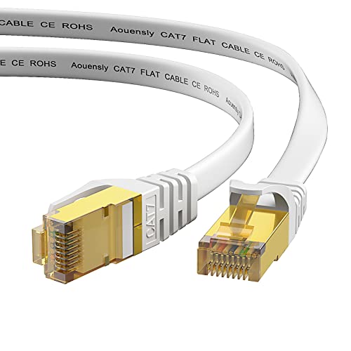 Aouensly CAT 7 Ethernet kabel 5m, Hochgeschwindigkeits Gigabit RJ45 Flach 10Gbps 600MHz Patchkabel Abgeschirmt, weißes LAN-Netzwerk Internetkabel Kompatibel für Switch, Router, Modem,PC, Laptop von Aouensly