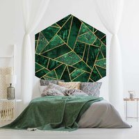 Hexagon Tapete Selbstklebend - Elisabeth Fredriksson Dunkler Smaragd Mit Gold | Hexagonal Geometrisch Freiform Sechseck Wand Wandbild von ApalisHOME