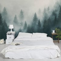 Tapete Wald Im Nebel | Nebeliger Nadelwald Bäume Tannen Fototapete Breit, Vliestapete Wandtapete Schlafzimmer Jäger von ApalisHOME