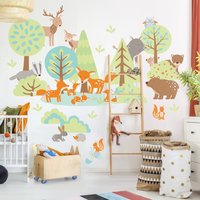 Wandtattoo Kinderzimmer - Wald-Tiere Set Füchse Bäume | Kinder Wandsticker Babyzimmer Wandaufkleber Wanddeko Süß von ApalisHOME