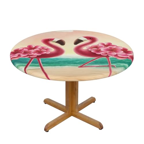 Apbdffjnf Tischdecke mit zwei Flamingos, abwischbar, knitterfrei, Polyester, runde Tischdecke für Esstisch, Größe M von Apbdffjnf
