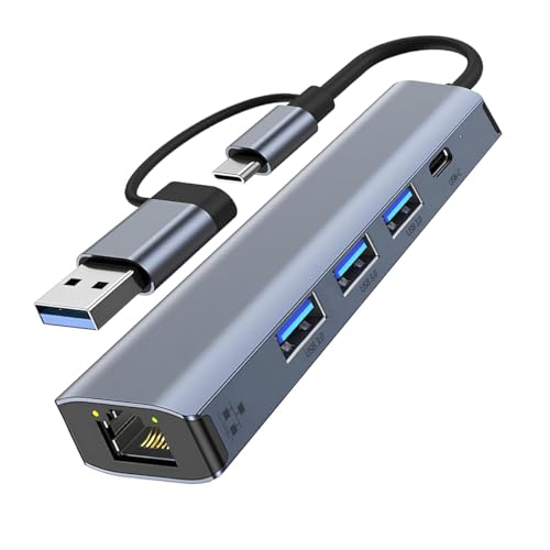 USB C auf Ethernet Adapter, USB 3.0 auf RJ45 1000 Mbps LAN Netzwerkadapter mit 3 x USB 3.0 & USB Type-C Anschlüsse, LAN Ethernet Adapter Kompatibel mit Windows XP, MAC OS, Linux, Vista, usw von Aplimln