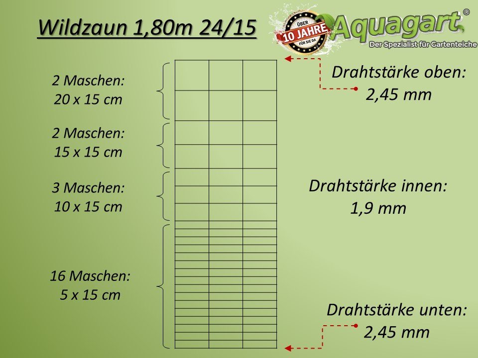 Aquagart Profil 100m Wildzaun Forstzaun Weidezaun Drahtzaun 180/24/15 Schwere von Aquagart