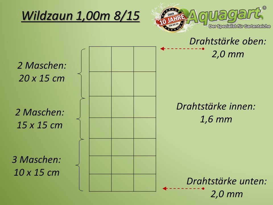 Aquagart Profil 250m Wildzaun Forstzaun Knotengeflecht Weidezaun Drahtzaun 100/8/15L von Aquagart