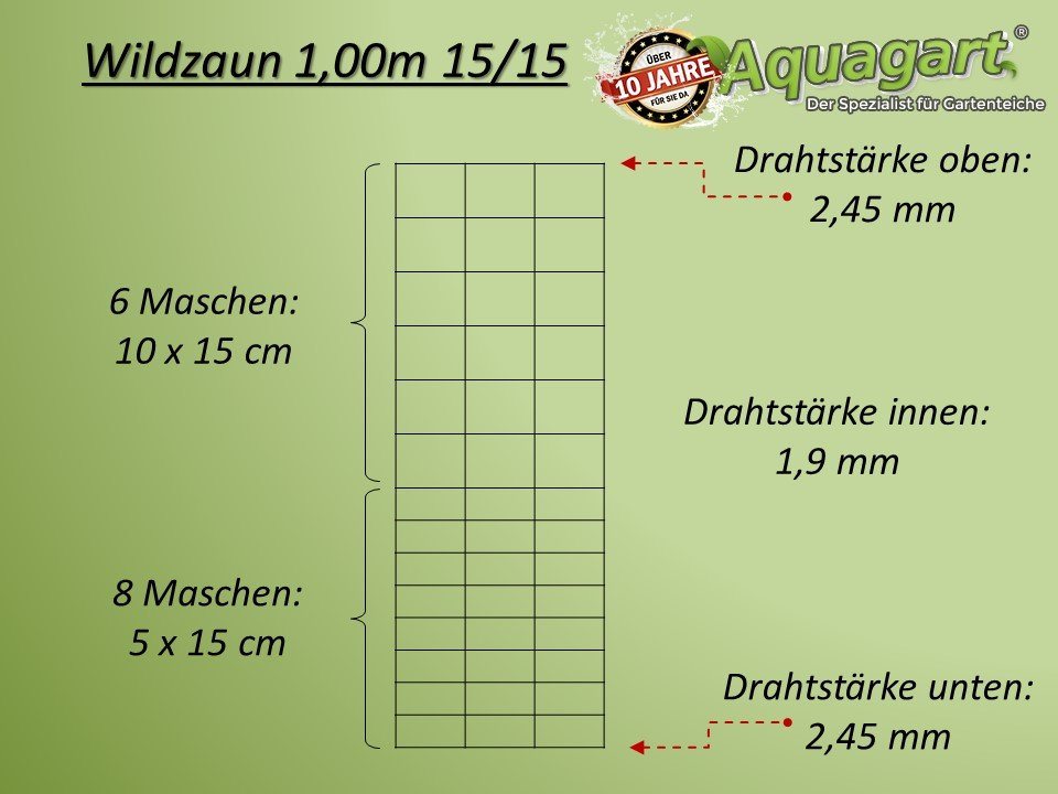 Aquagart Profil 50m Wildzaun Forstzaun 100/15/15+ Z-Profil Zaunpfosten von Aquagart